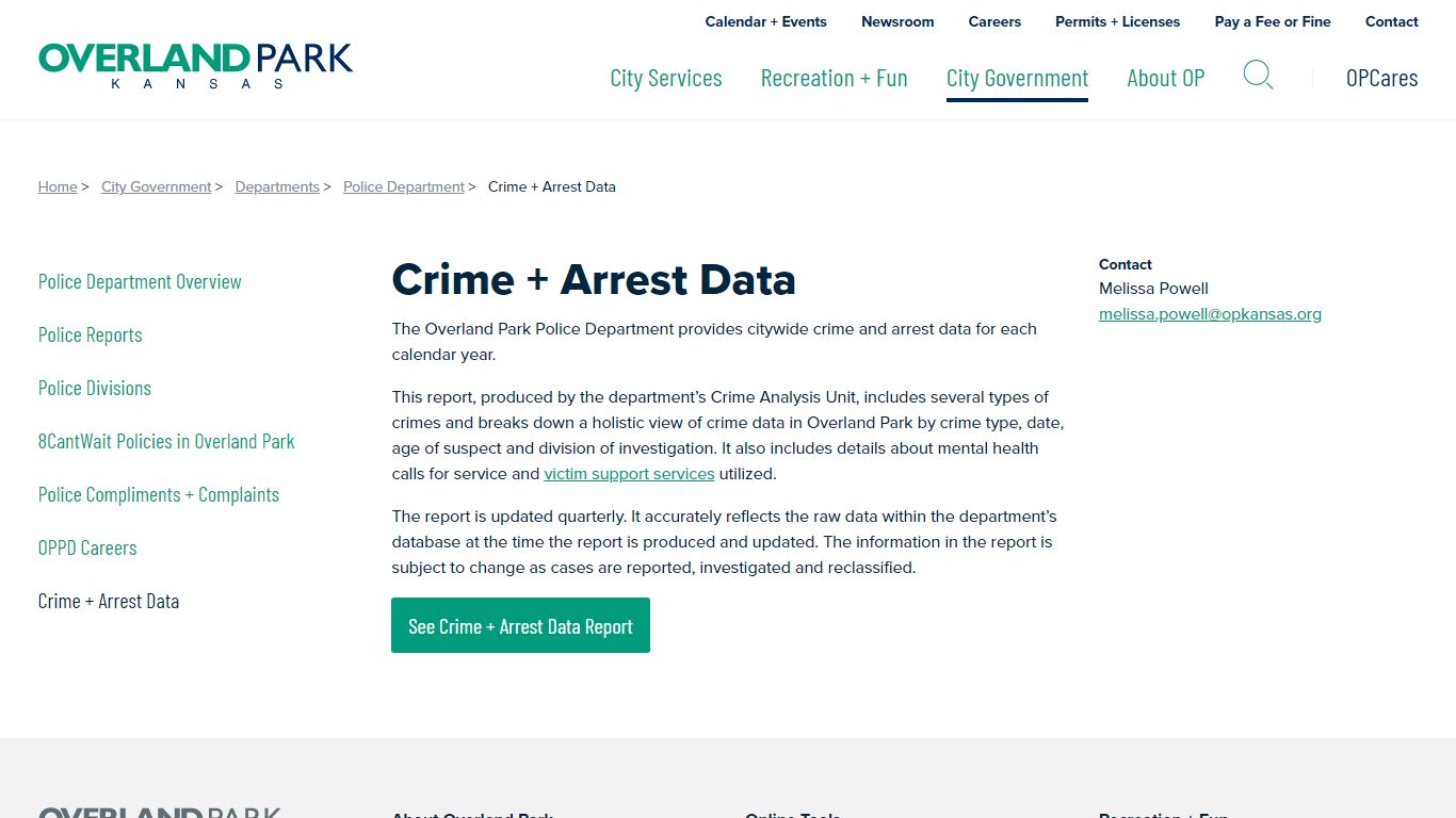 Crime + Arrest Data - City of Overland Park, Kansas