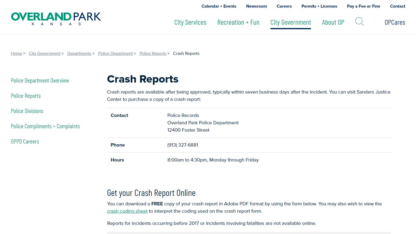 Crash Reports - Police Reports - City of Overland Park, Kansas